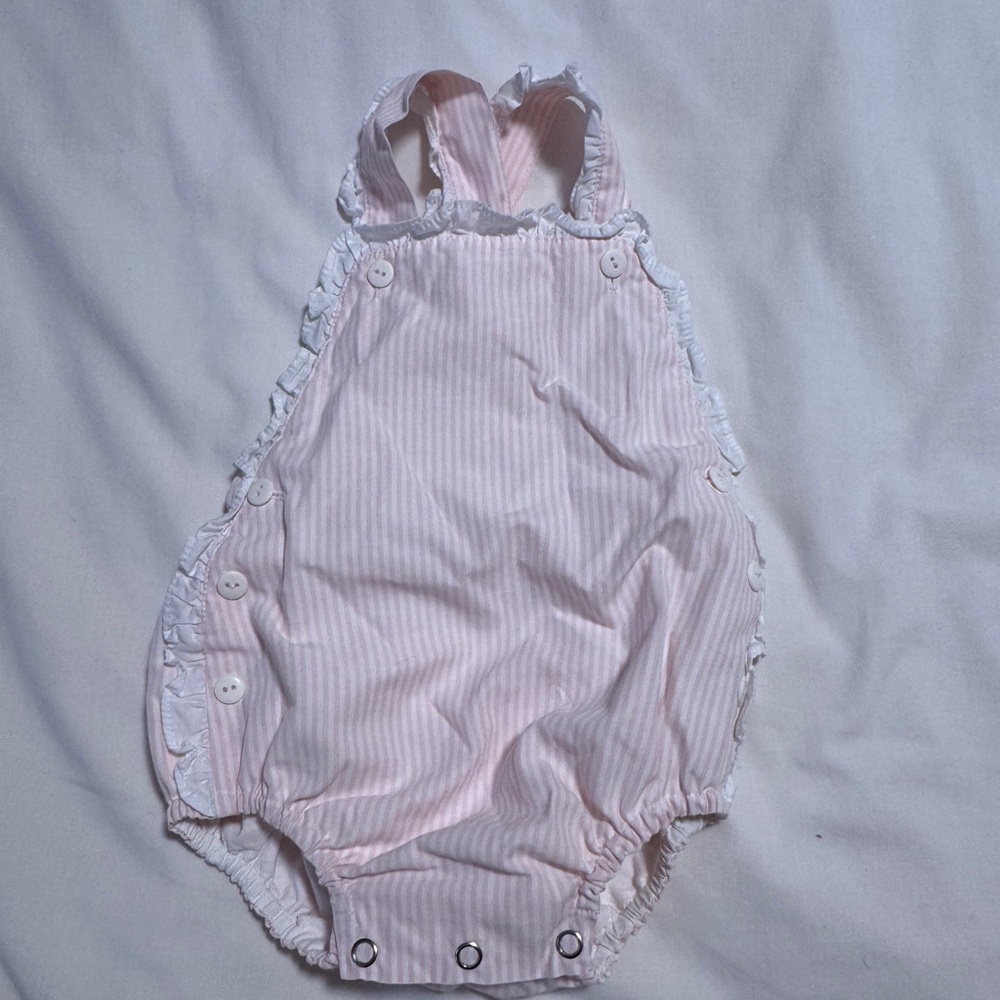 Sal and Pimenta Pink Seersucker with Ruffle Bubble for Baby Girl | 12M